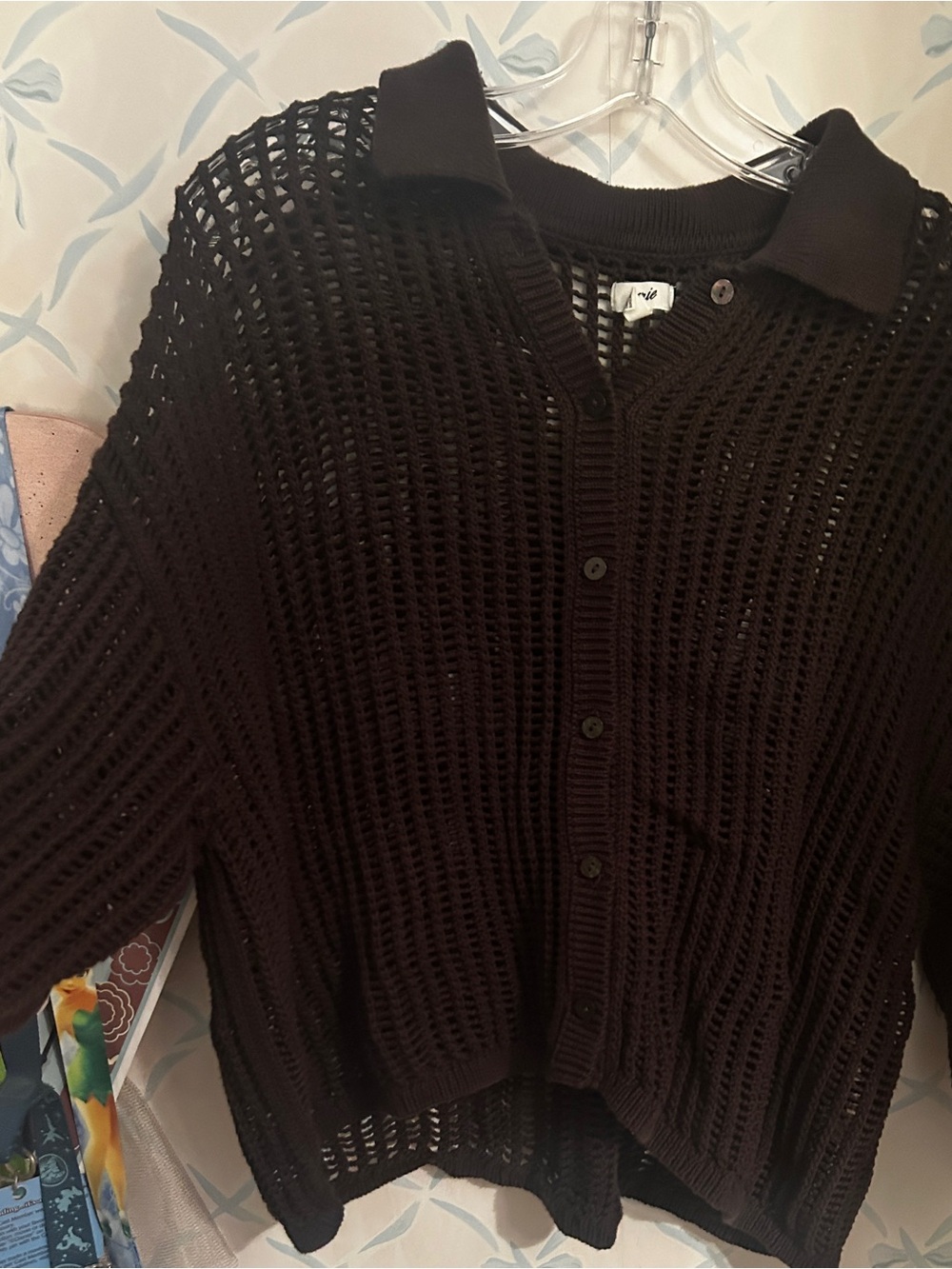 Aerie Open Knit Button Down Cardigan - Brown - Large - Picture 4 of 4